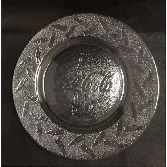 Clear Set Of 4 Glass Embossed Coca Cola Dinner Plate 10", Pre-owned - Picture 1 of 3